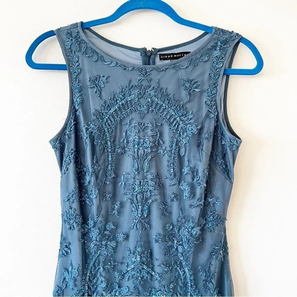 Aidan Mattox Blue Beaded Sheath Dress Size 6 Bridesmaid‎ Wedding Party Cocktails - Picture 5 of 9